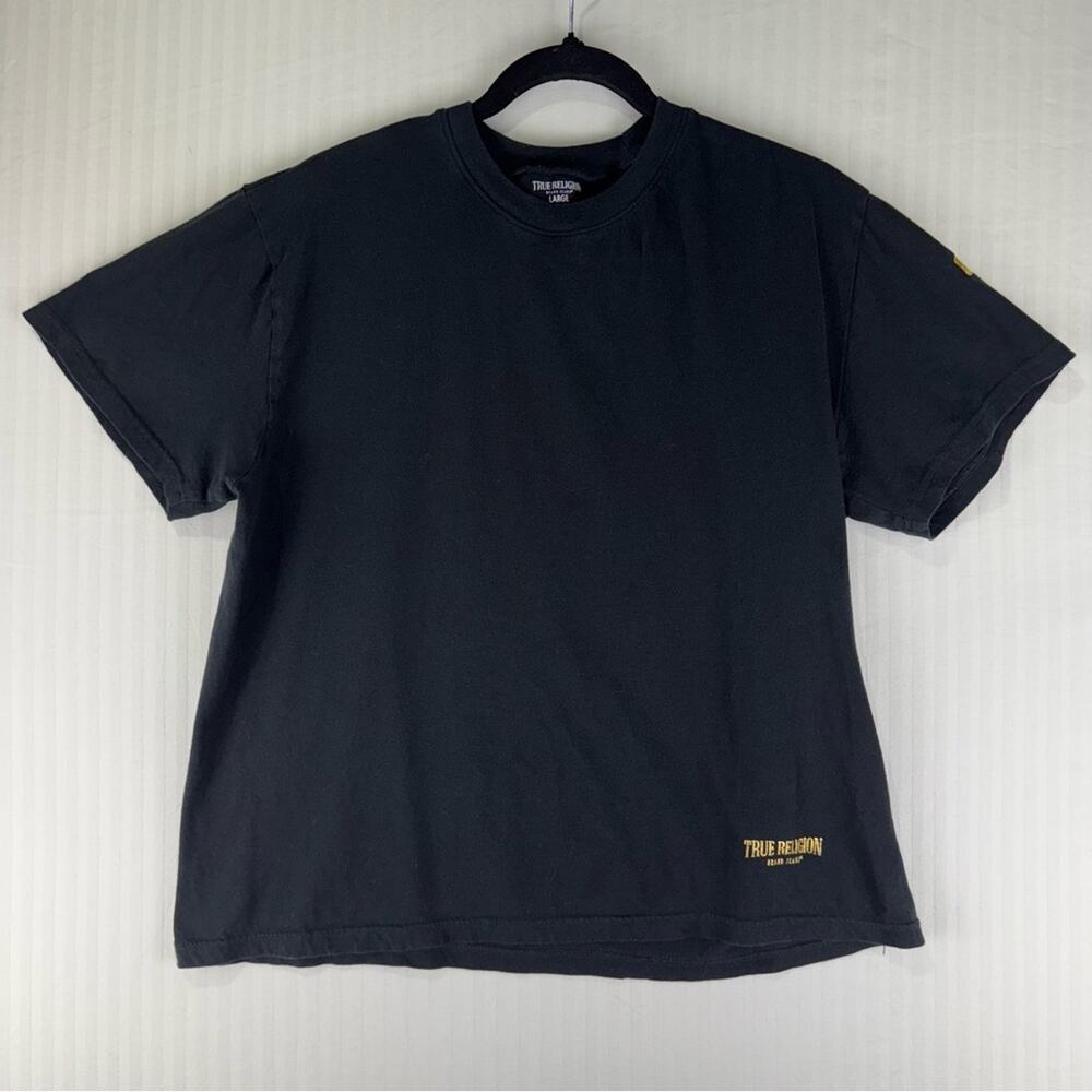 True Religion Black Crewneck Short-Sleeve T-Shirt Women’s Large Gold Horseshoe